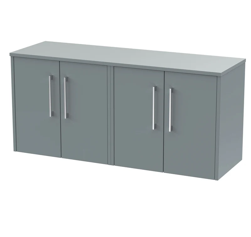Juno 1200mm Wall Hung 4 Door Vanity Unit & Worktop - Coastal Grey Matt