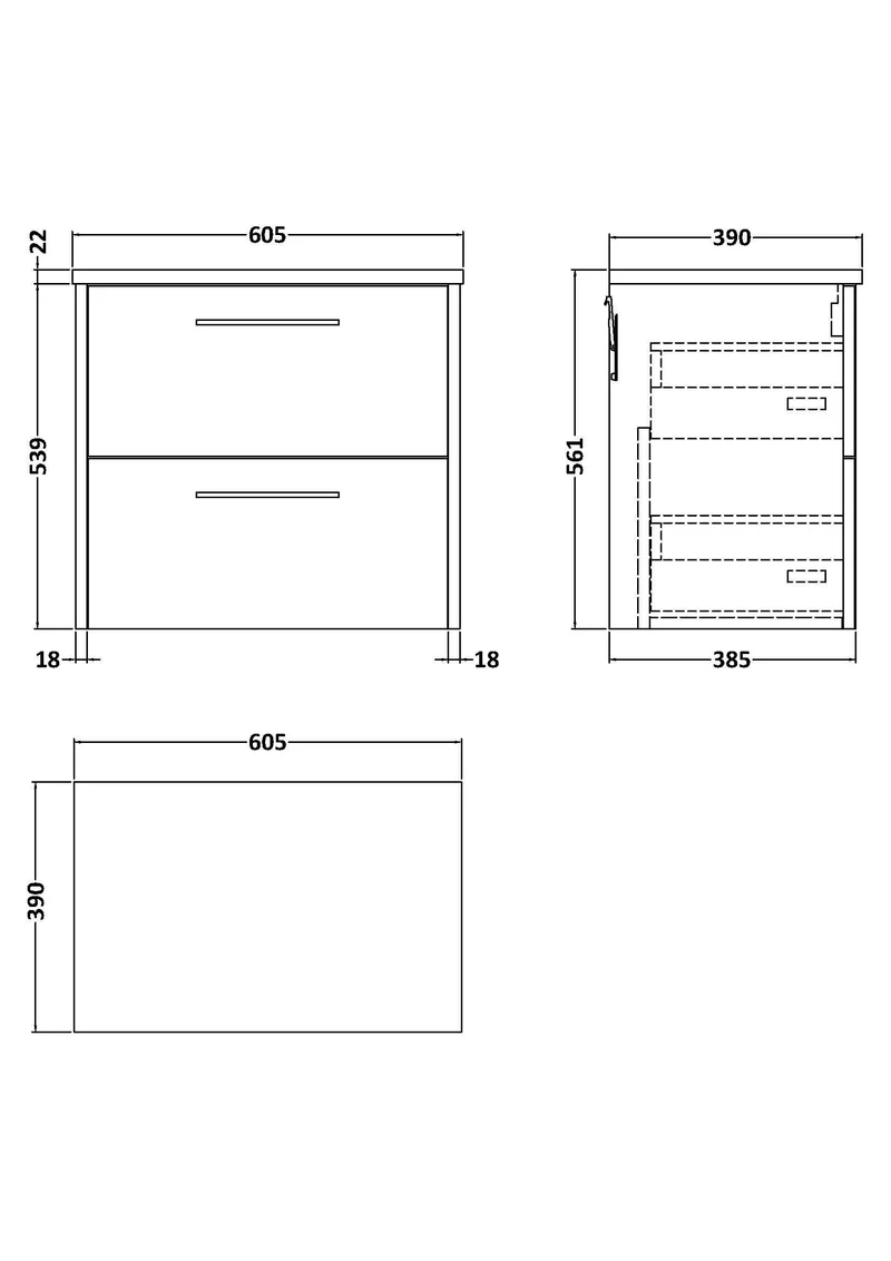 Juno 600mm Wall Hung 2 Drawer Vanity Unit & Bellato Grey Laminate Worktop - Coastal Grey Matt