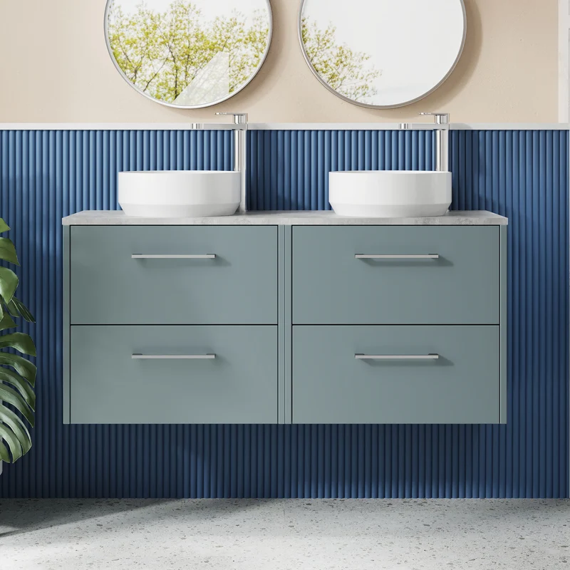Juno 1200mm Wall Hung 4 Drawer Vanity Unit & Bellato Grey Laminate Worktop - Coastal Grey Matt