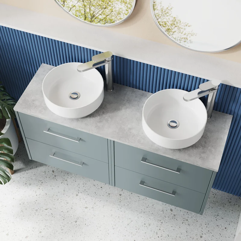 Juno 1200mm Wall Hung 4 Drawer Vanity Unit & Bellato Grey Laminate Worktop - Coastal Grey Matt