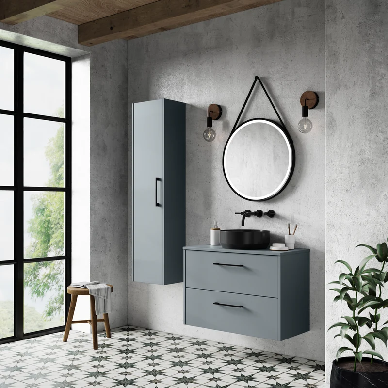 Juno 600mm Wall Hung 2 Drawer Vanity Unit & Worktop - Coastal Grey Matt