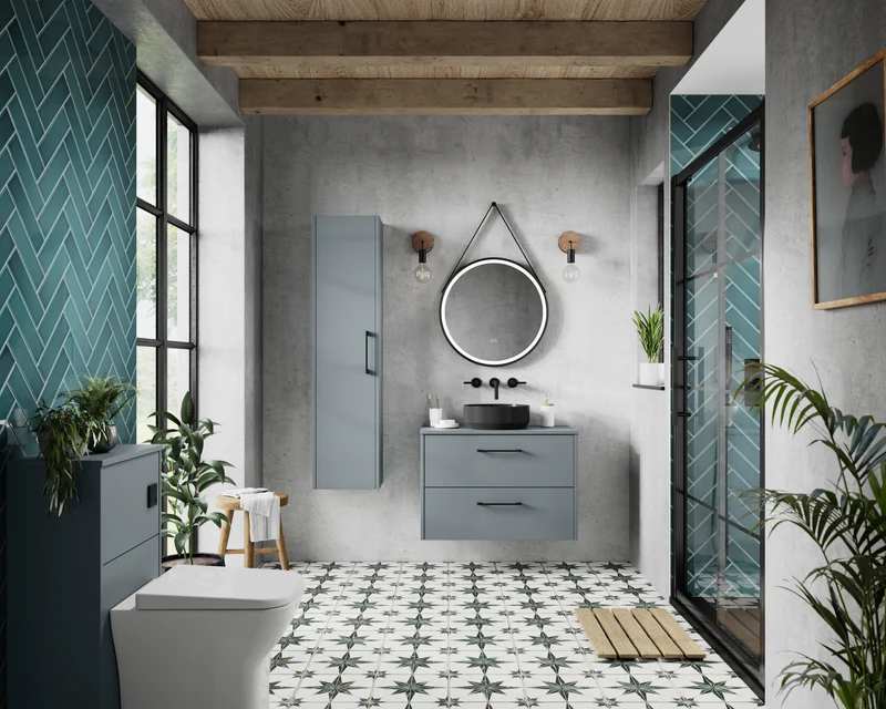 Juno 600mm Wall Hung 2 Drawer Vanity Unit & Worktop - Coastal Grey Matt