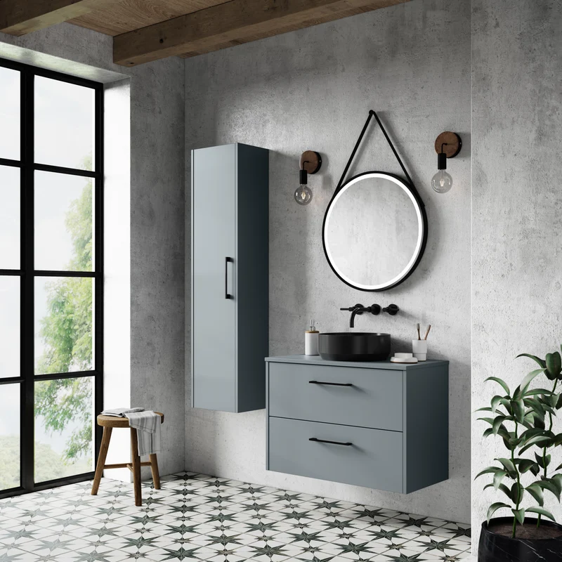 Juno 600mm Wall Hung 2 Drawer Vanity Unit & Worktop - Coastal Grey Matt