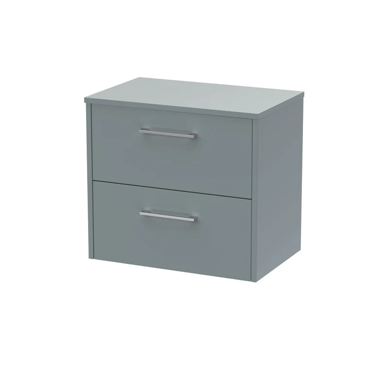 Juno 600mm Wall Hung 2 Drawer Vanity Unit & Worktop - Coastal Grey Matt