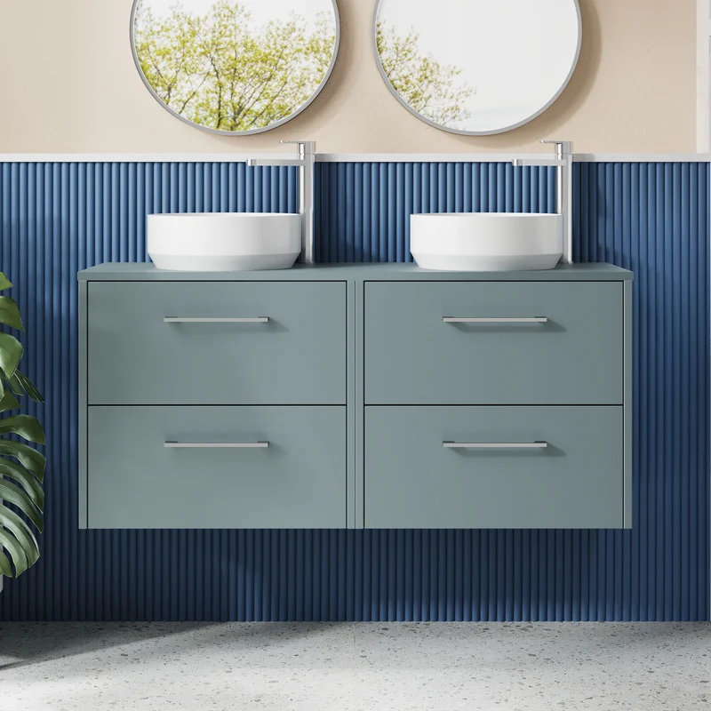 Juno 1200mm Wall Hung 4 Drawer Vanity Unit & Worktop - Coastal Grey Matt