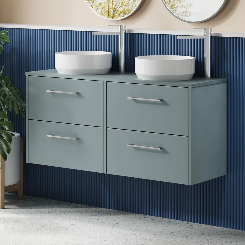 Juno 1200mm Wall Hung 4 Drawer Vanity Unit & Worktop - Coastal Grey Matt