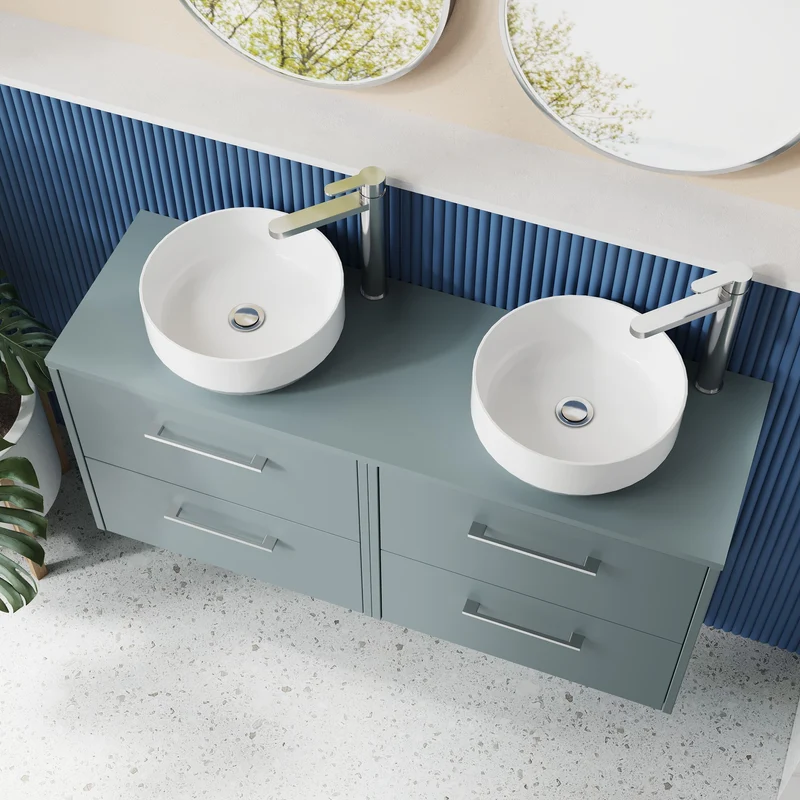 Juno 1200mm Wall Hung 4 Drawer Vanity Unit & Worktop - Coastal Grey Matt