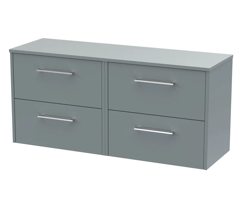 Juno 1200mm Wall Hung 4 Drawer Vanity Unit & Worktop - Coastal Grey Matt