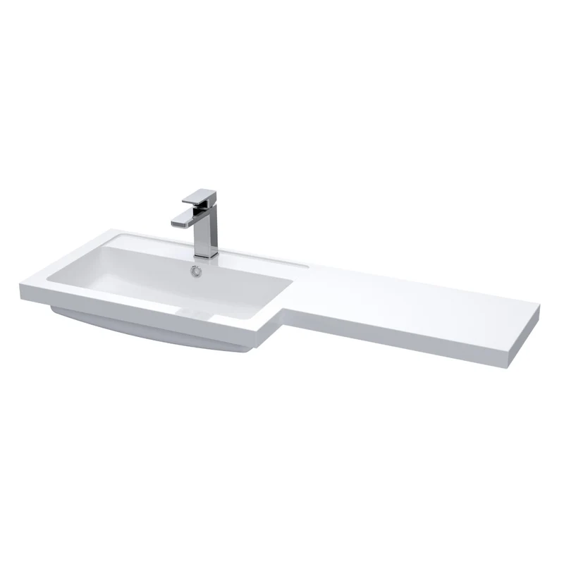 Nuie 1 Tap Hole 1100mm Polymarble L-Shaped Vanity Basin Top - Left Hand