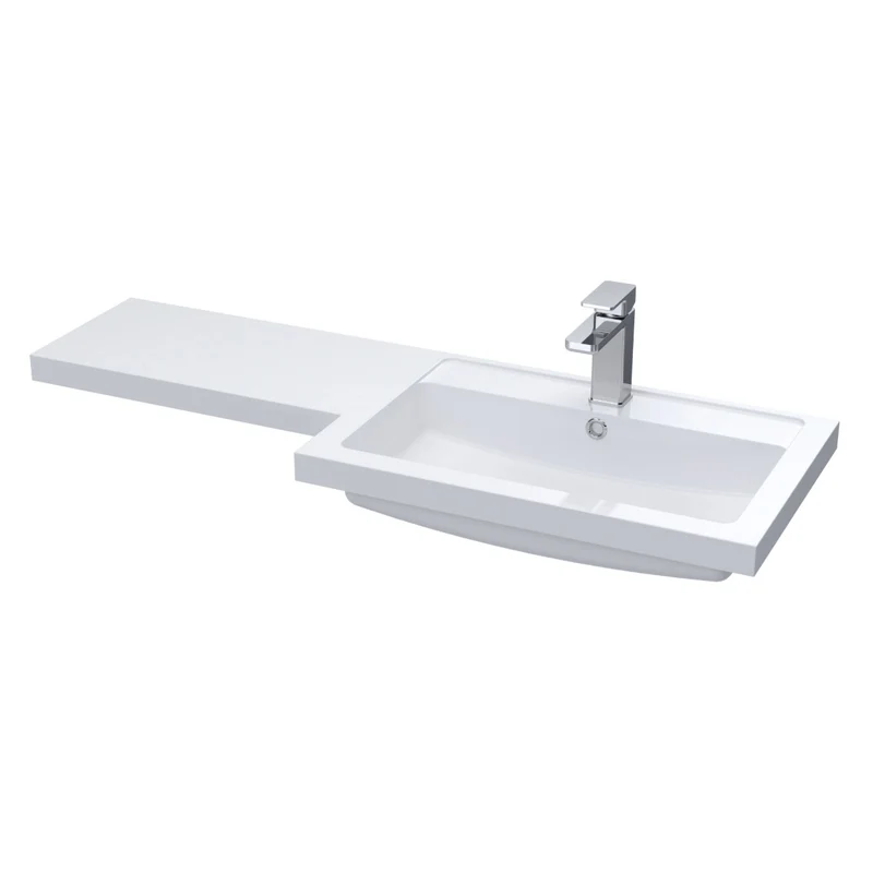 Nuie 1 Tap Hole 1100mm Polymarble L-Shaped Vanity Basin Top - Right Hand