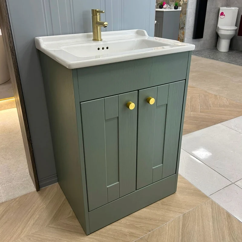 Vitra Integra Classic 600mm Floor Standing 2 Door Reed Green Vanity Unit & Basin