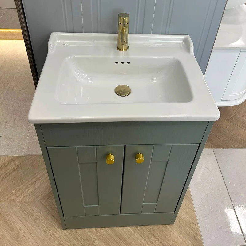 Vitra Integra Classic 600mm Floor Standing 2 Door Reed Green Vanity Unit & Basin