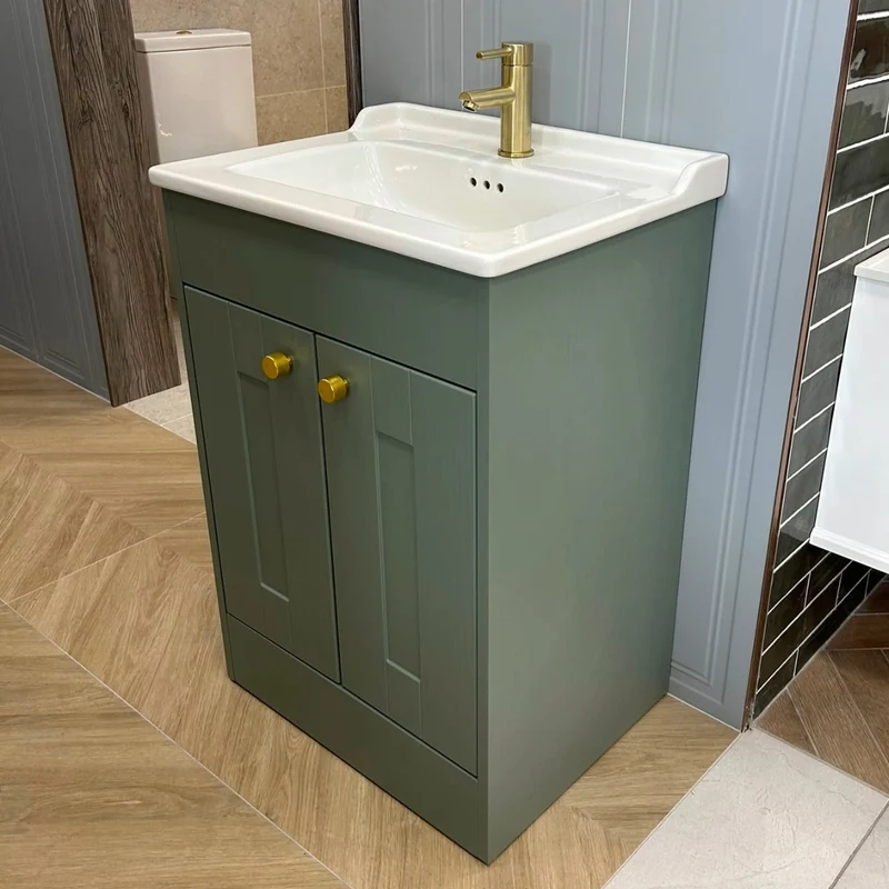 Vitra Integra Classic 600mm Floor Standing 2 Door Reed Green Vanity Unit & Basin