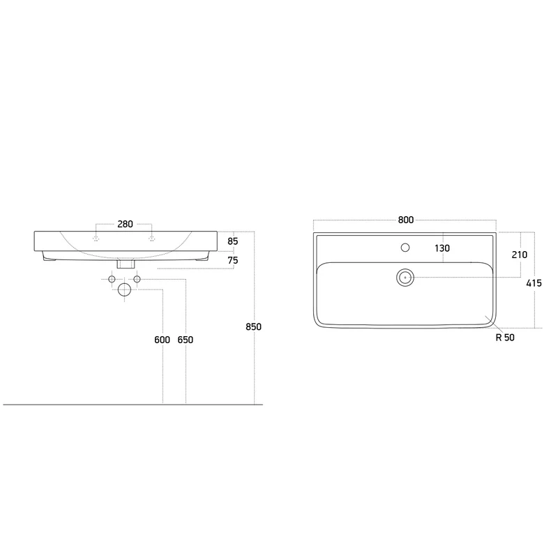 Neon 800mm Ceramic Vanity Basin - White