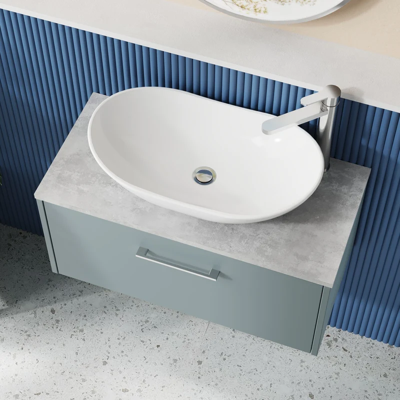 Juno 800mm Wall Hung 1 Drawer Vanity Unit & Bellato Grey Laminate Worktop - Coastal Grey Matt