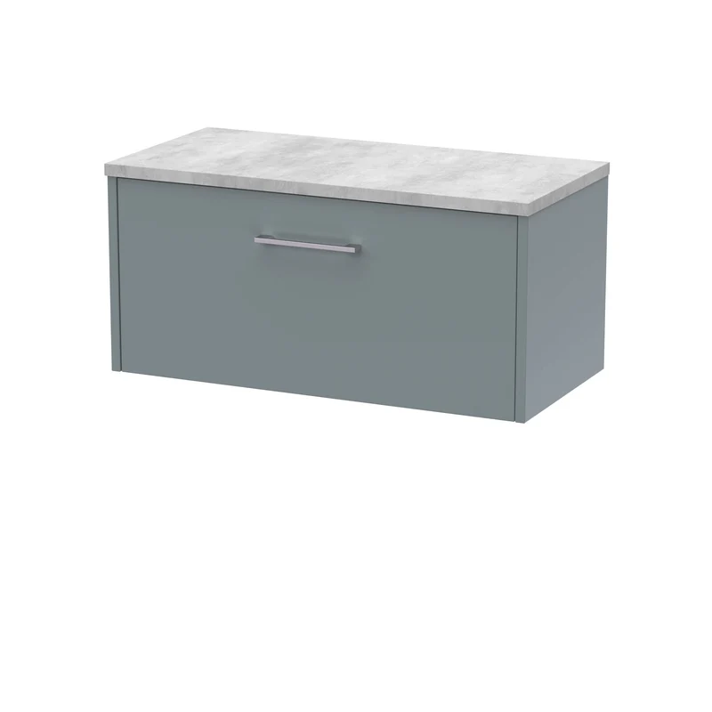 Juno 800mm Wall Hung 1 Drawer Vanity Unit & Bellato Grey Laminate Worktop - Coastal Grey Matt
