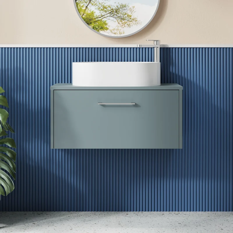 Juno 800mm Wall Hung 1 Drawer Vanity Unit & Worktop - Coastal Grey Matt