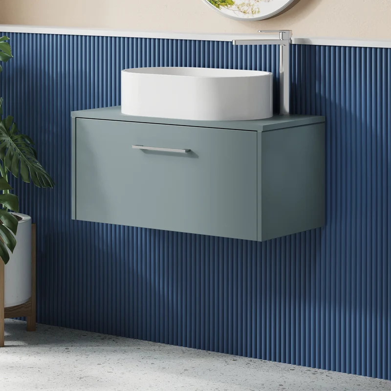 Juno 800mm Wall Hung 1 Drawer Vanity Unit & Worktop - Coastal Grey Matt