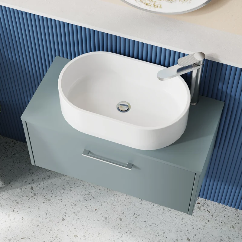 Juno 800mm Wall Hung 1 Drawer Vanity Unit & Worktop - Coastal Grey Matt