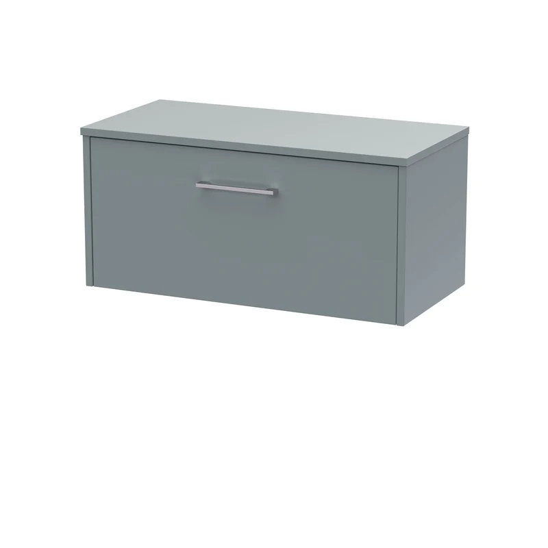 Juno 800mm Wall Hung 1 Drawer Vanity Unit & Worktop - Coastal Grey Matt