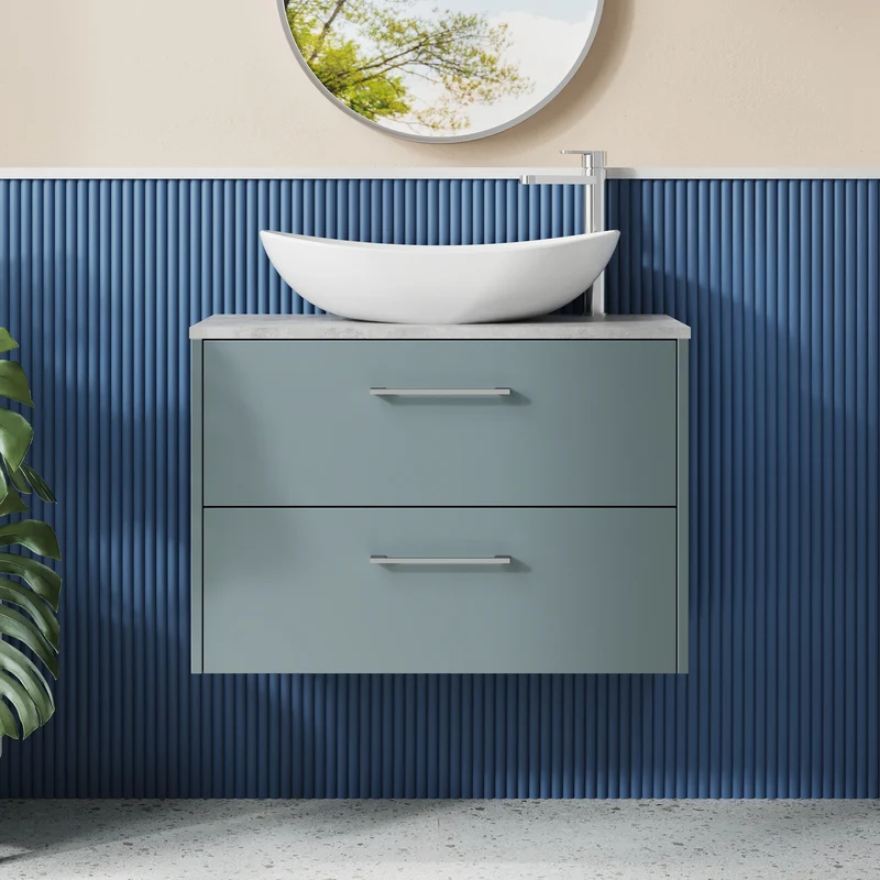 Juno 800mm Wall Hung 2 Drawer Vanity Unit & Bellato Grey Laminate Worktop - Coastal Grey Matt
