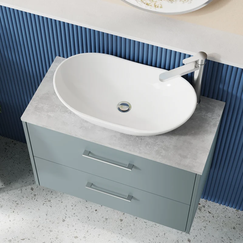 Juno 800mm Wall Hung 2 Drawer Vanity Unit & Bellato Grey Laminate Worktop - Coastal Grey Matt