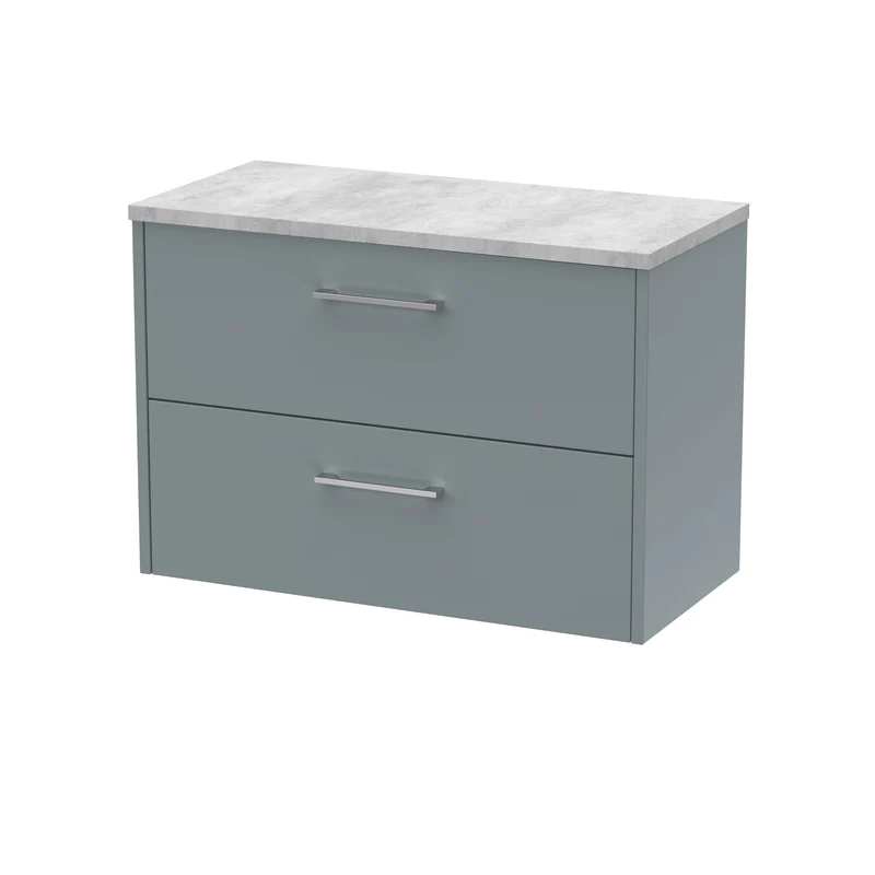 Juno 800mm Wall Hung 2 Drawer Vanity Unit & Bellato Grey Laminate Worktop - Coastal Grey Matt