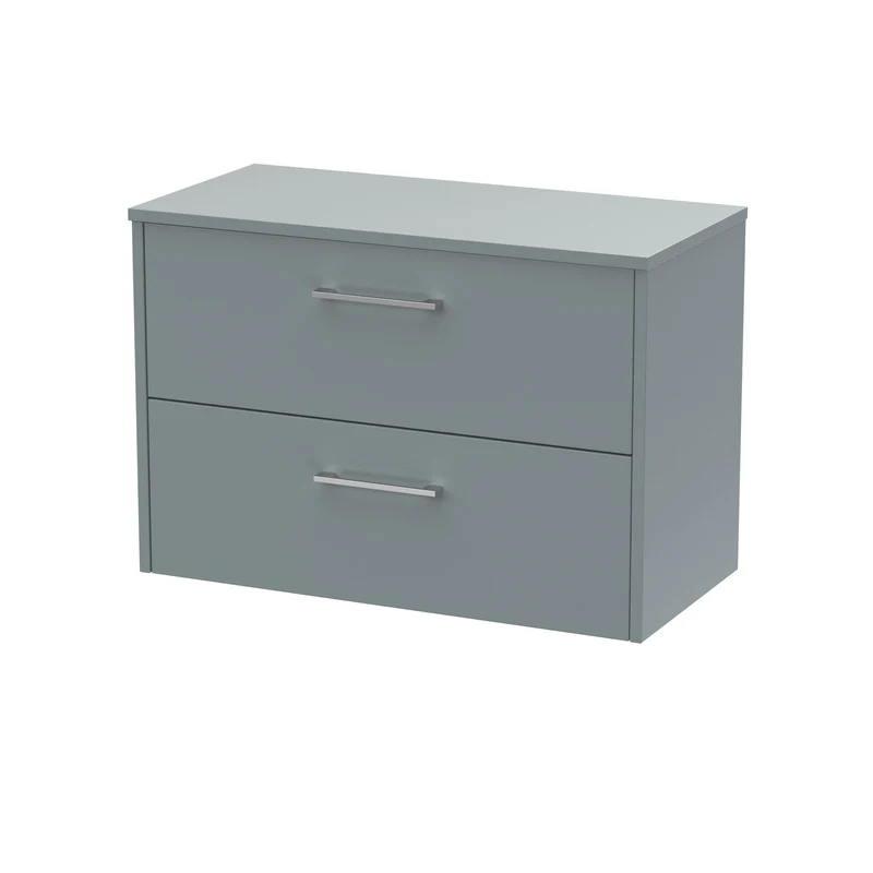 Juno 800mm Wall Hung 2 Drawer Vanity Unit & Worktop - Coastal Grey Matt