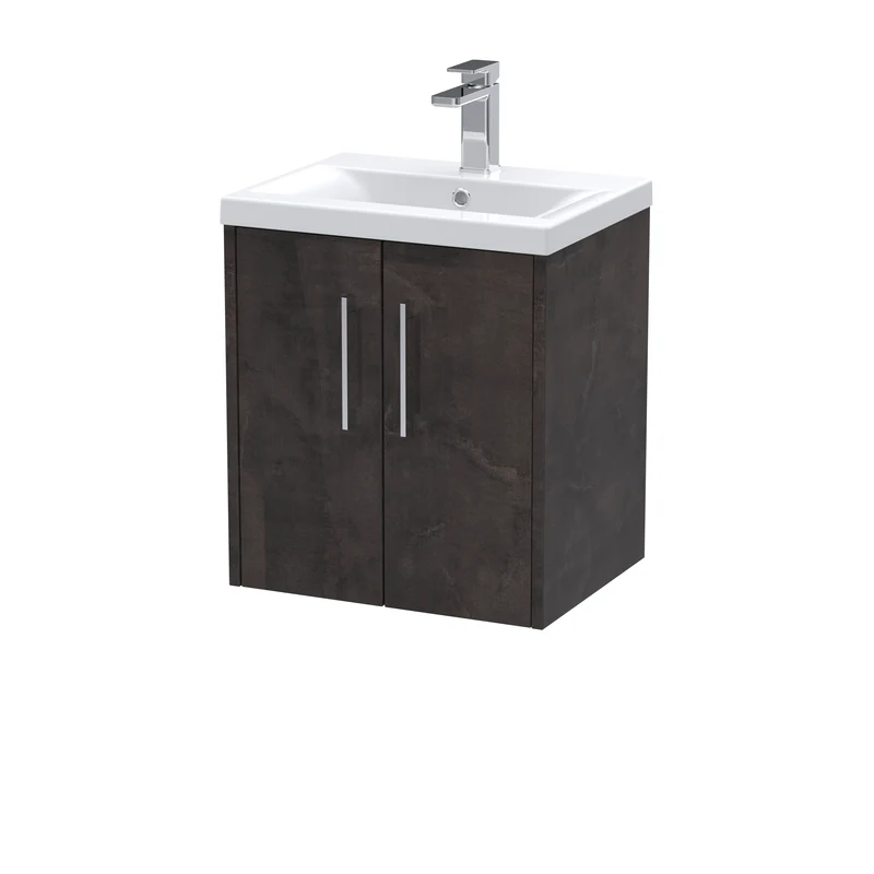 Juno 500mm Wall Hung 2 Door Vanity Unit & Mid Edge Ceramic Basin - Metallic Slate Matt