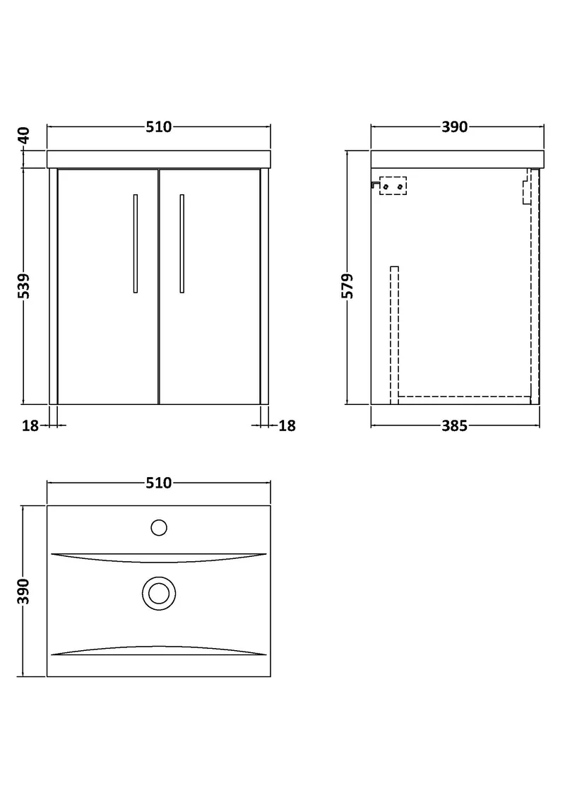 Juno 500mm Wall Hung 2 Door Vanity Unit & Mid Edge Ceramic Basin - Metallic Slate Matt