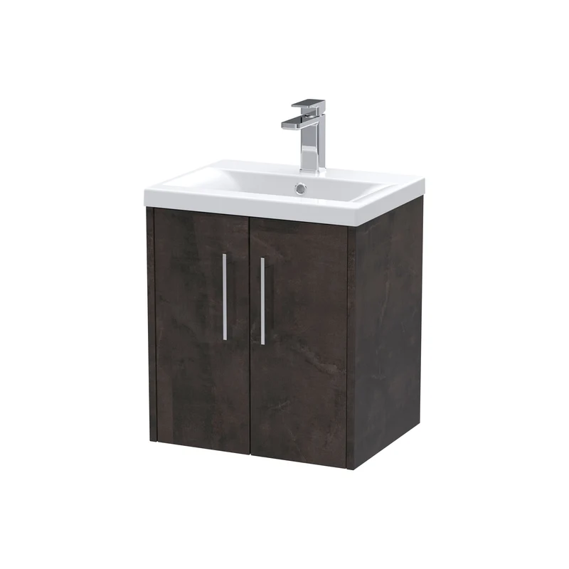 Juno 500mm Wall Hung 2 Door Vanity Unit & Mid Edge Ceramic Basin - Metallic Slate Matt