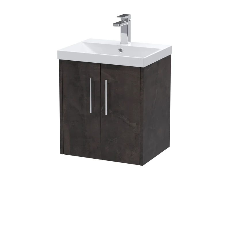 Juno 500mm Wall Hung 2 Door Vanity Unit & Thin Edge Ceramic Basin - Metallic Slate Matt