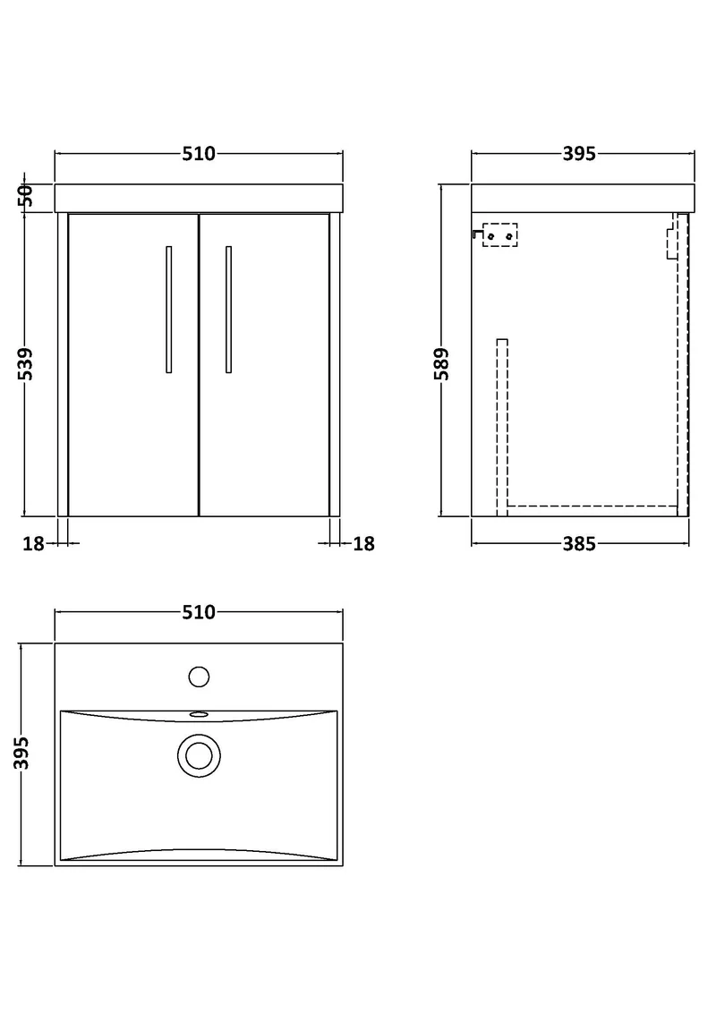 Juno 500mm Wall Hung 2 Door Vanity Unit & Thin Edge Ceramic Basin - Metallic Slate Matt