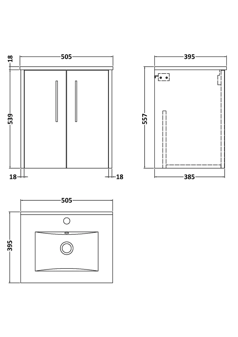 Juno 500mm Wall Hung 2 Door Vanity Unit & Minimalist Ceramic Basin - Metallic Slate Matt