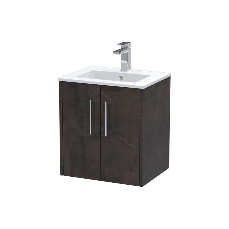 Juno 500mm Wall Hung 2 Door Vanity Unit & Minimalist Ceramic Basin - Metallic Slate Matt
