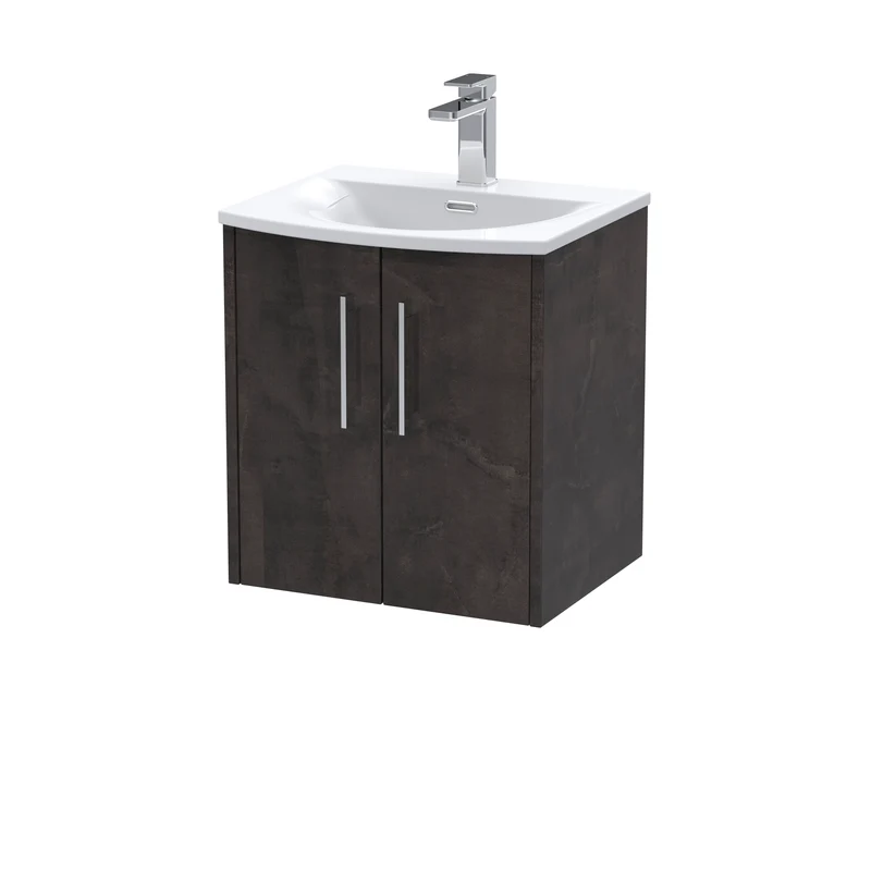 Juno 500mm Wall Hung 2 Door Vanity Unit & Curved Ceramic Basin - Metallic Slate Matt