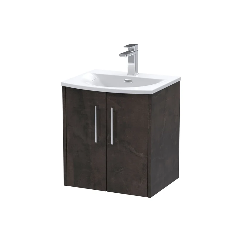 Juno 500mm Wall Hung 2 Door Vanity Unit & Curved Ceramic Basin - Metallic Slate Matt