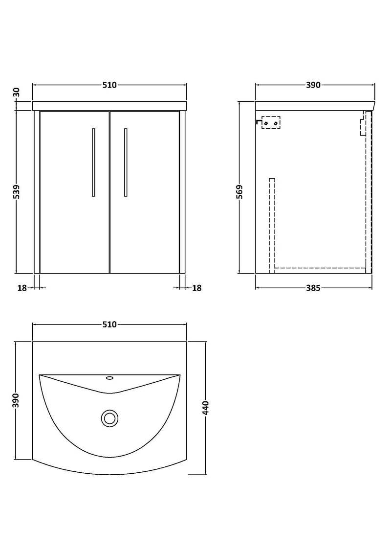 Juno 500mm Wall Hung 2 Door Vanity Unit & Curved Ceramic Basin - Metallic Slate Matt