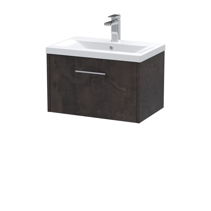 Juno 600mm Wall Hung 1 Drawer Vanity Unit & Mid Edge Ceramic Basin - Metallic Slate Matt