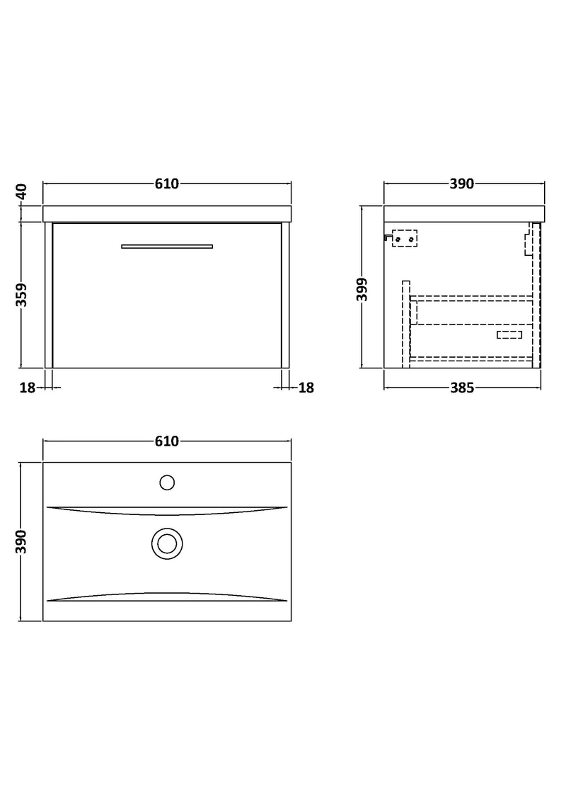 Juno 600mm Wall Hung 1 Drawer Vanity Unit & Mid Edge Ceramic Basin - Metallic Slate Matt