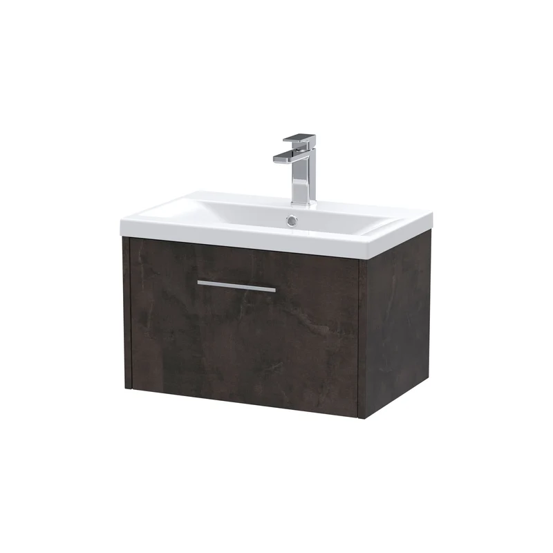 Juno 600mm Wall Hung 1 Drawer Vanity Unit & Mid Edge Ceramic Basin - Metallic Slate Matt