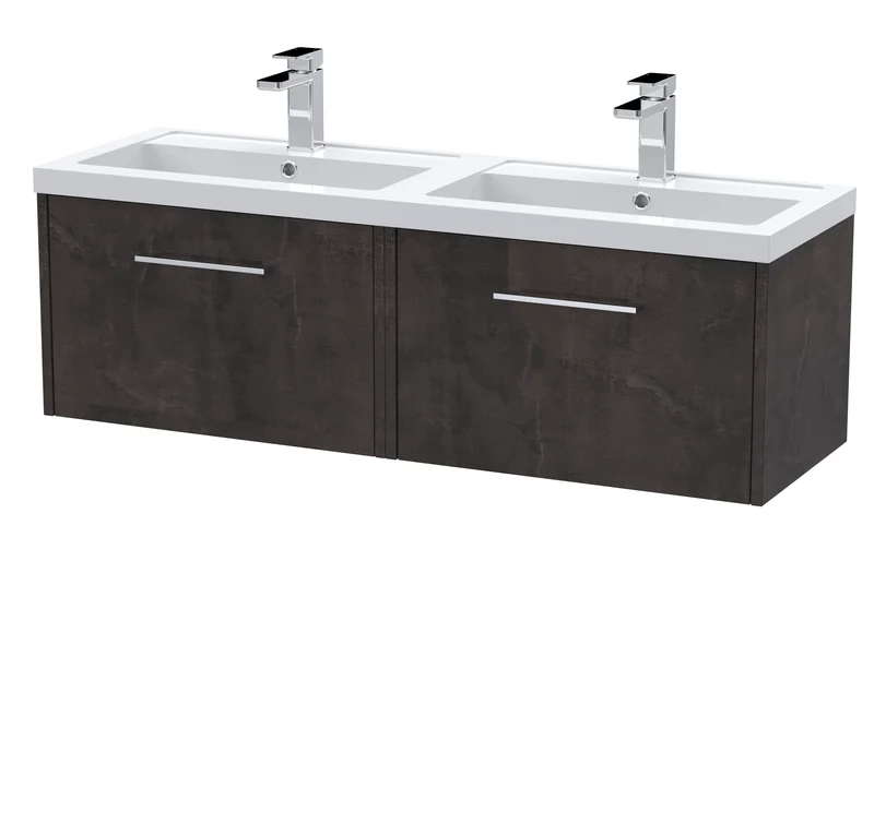 Juno 1200mm Wall Hung 2 Drawer Vanity Unit & Double Polymarble Basin - Metallic Slate Matt