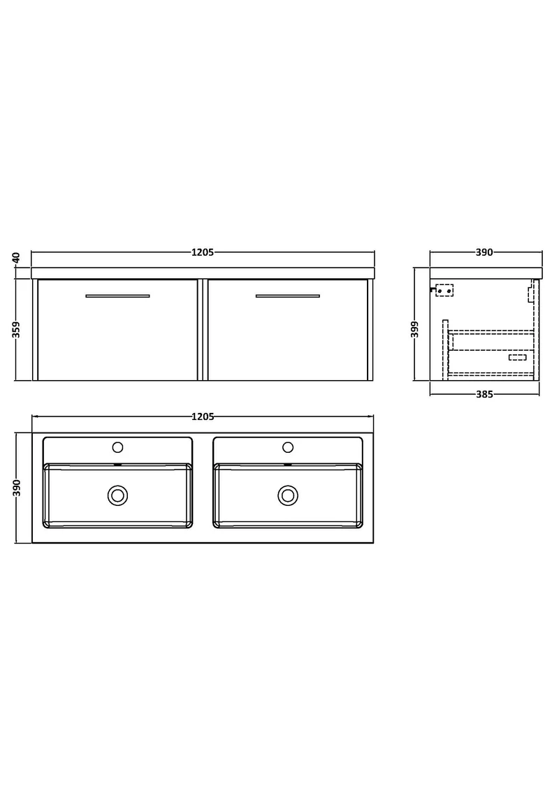 Juno 1200mm Wall Hung 2 Drawer Vanity Unit & Double Polymarble Basin - Metallic Slate Matt
