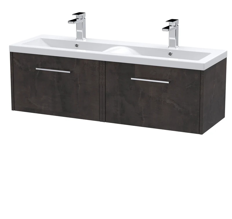 Juno 1200mm Wall Hung 2 Drawer Vanity Unit & Double Ceramic Basin - Metallic Slate Matt