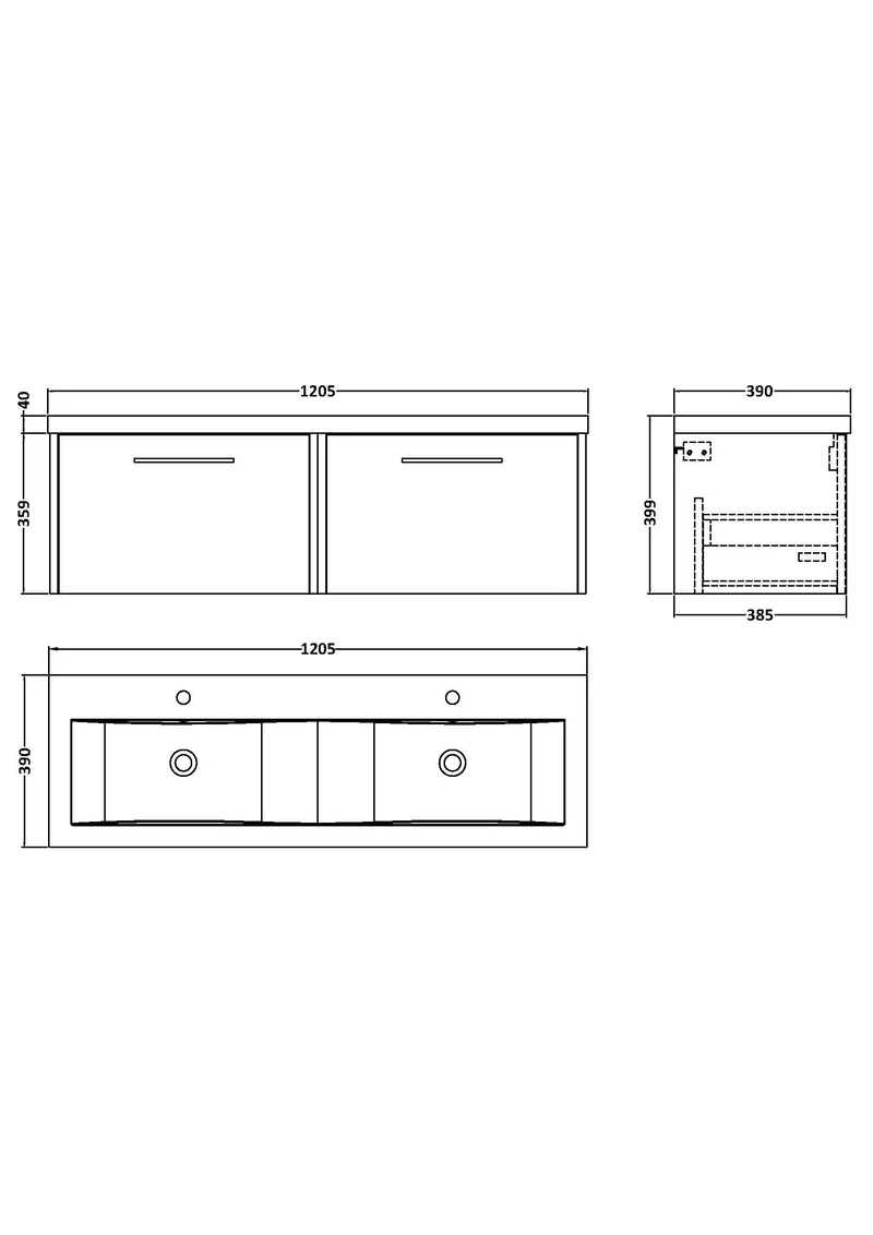 Juno 1200mm Wall Hung 2 Drawer Vanity Unit & Double Ceramic Basin - Metallic Slate Matt