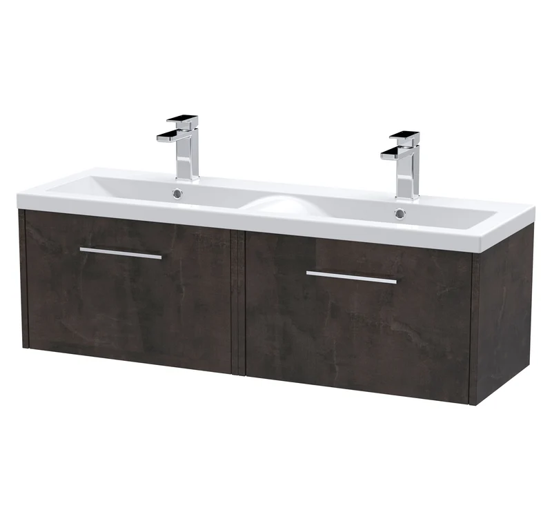 Juno 1200mm Wall Hung 2 Drawer Vanity Unit & Double Ceramic Basin - Metallic Slate Matt