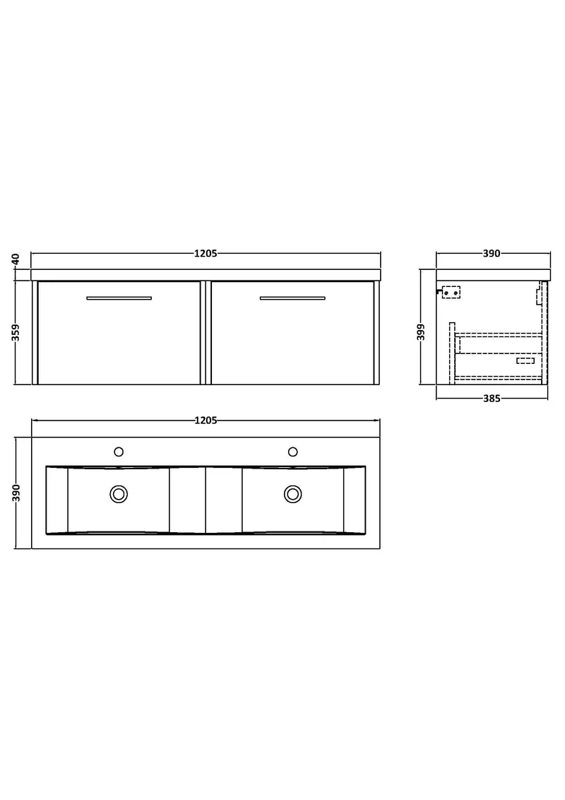 Juno 1200mm Wall Hung 2 Drawer Vanity Unit & Double Ceramic Basin - Metallic Slate Matt