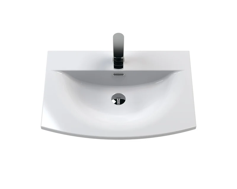 Juno 600mm Wall Hung 1 Drawer Vanity Unit & Curved Ceramic Basin - Metallic Slate Matt