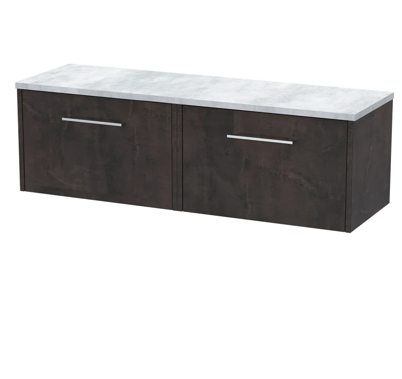Juno 1200mm Wall Hung 2 Drawer Vanity Unit & Bellato Grey Laminate Worktop - Metallic Slate Matt