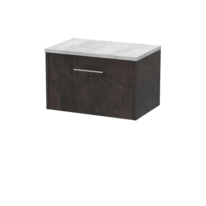 Juno 600mm Wall Hung 1 Drawer Vanity Unit & Bellato Grey Laminate Worktop - Metallic Slate Matt